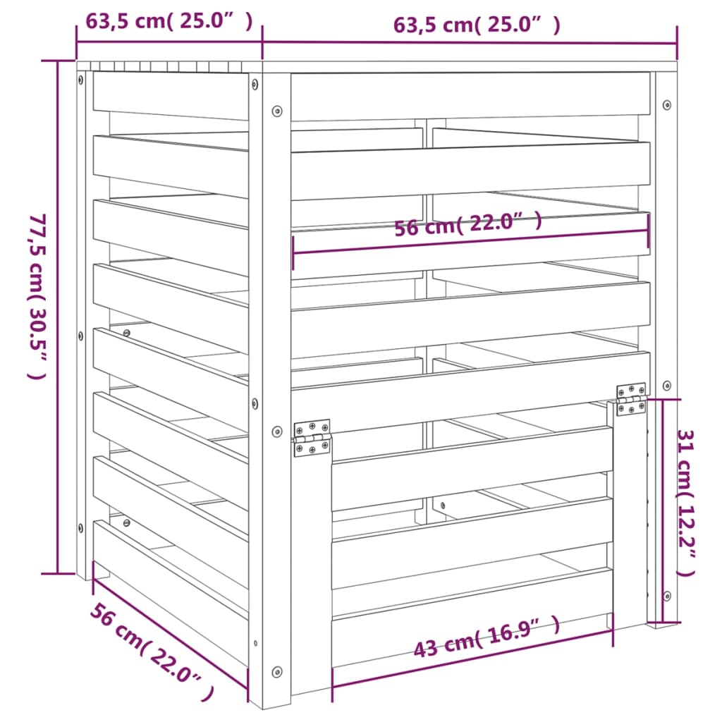 Komposto dėžė, juoda, 63,5×63,5×77,5cm, pušies medienos masyvas Komposto dėžė, juoda, 63,5x63,5x77,5cm, pušies medienos masyvas