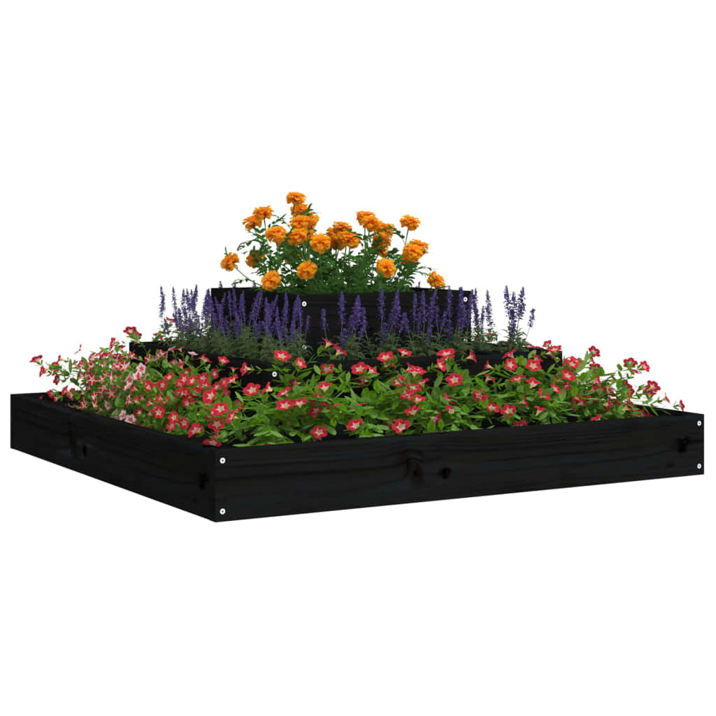 Lovelis, juodos spalvos, 80x80x27cm, pušies medienos masyvas Lovelis, juodos spalvos, 80x80x27cm, pušies medienos masyvas - Image 3