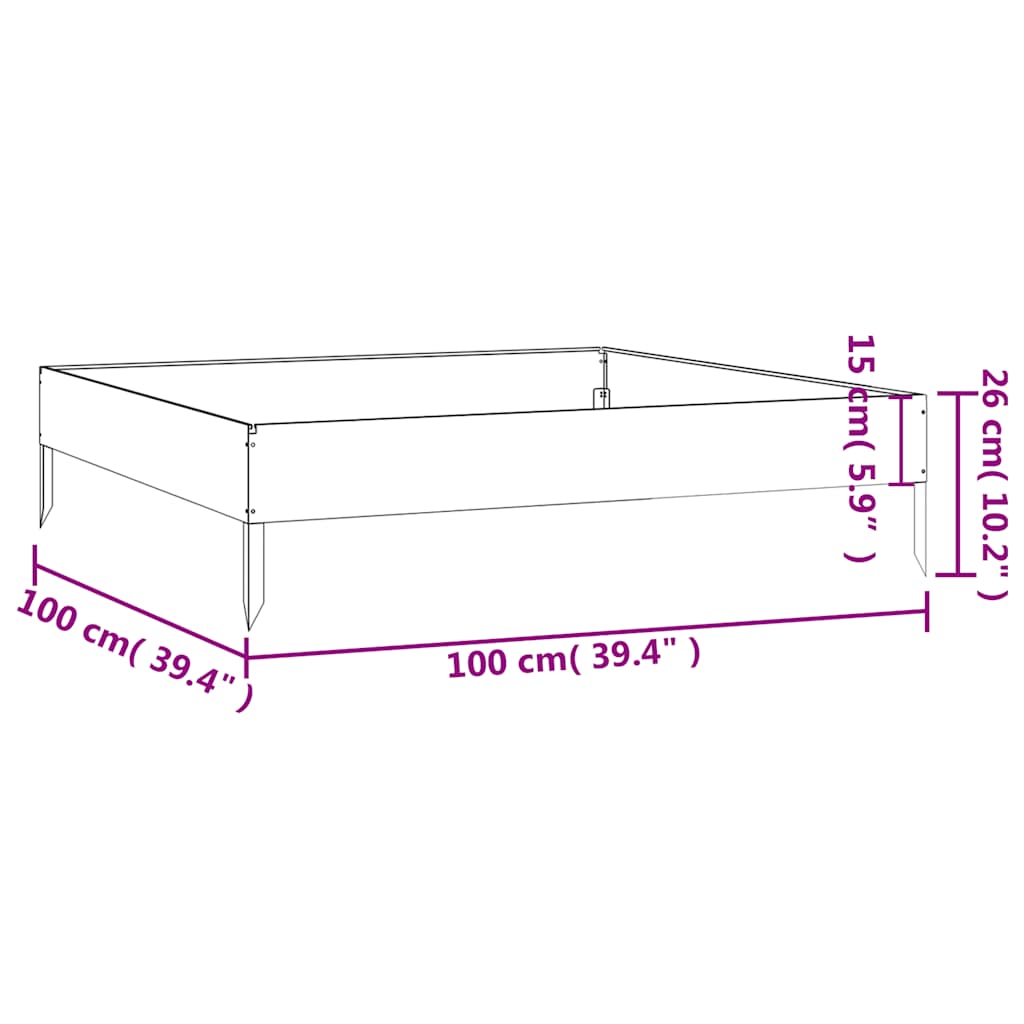 Aukštas sodo lovelis, 100x100x26cm, Corten plienas Aukštas sodo lovelis, 100x100x26cm, Corten plienas
