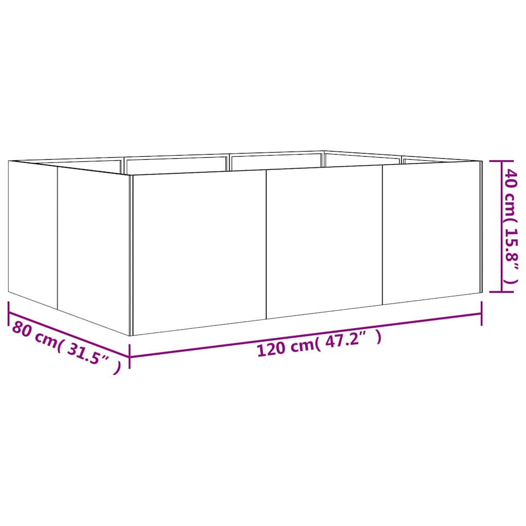 Aukštas sodo lovelis, 120x80x40cm, Corten plienas Aukštas sodo lovelis, 120x80x40cm, Corten plienas