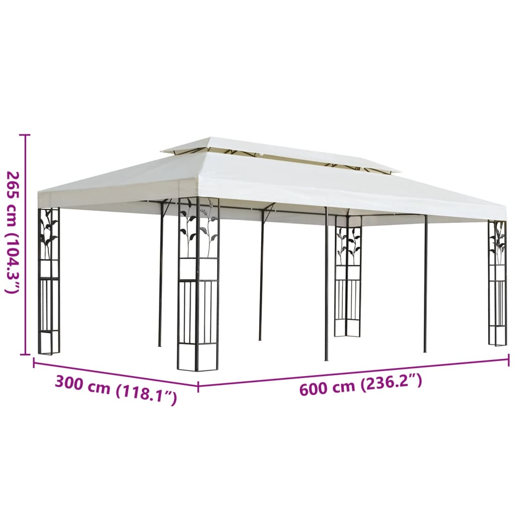 Pavėsinė su dvigubu stogu, baltos spalvos, 6x3m, plienas Pavėsinė su dvigubu stogu, baltos spalvos, 6x3m, plienas