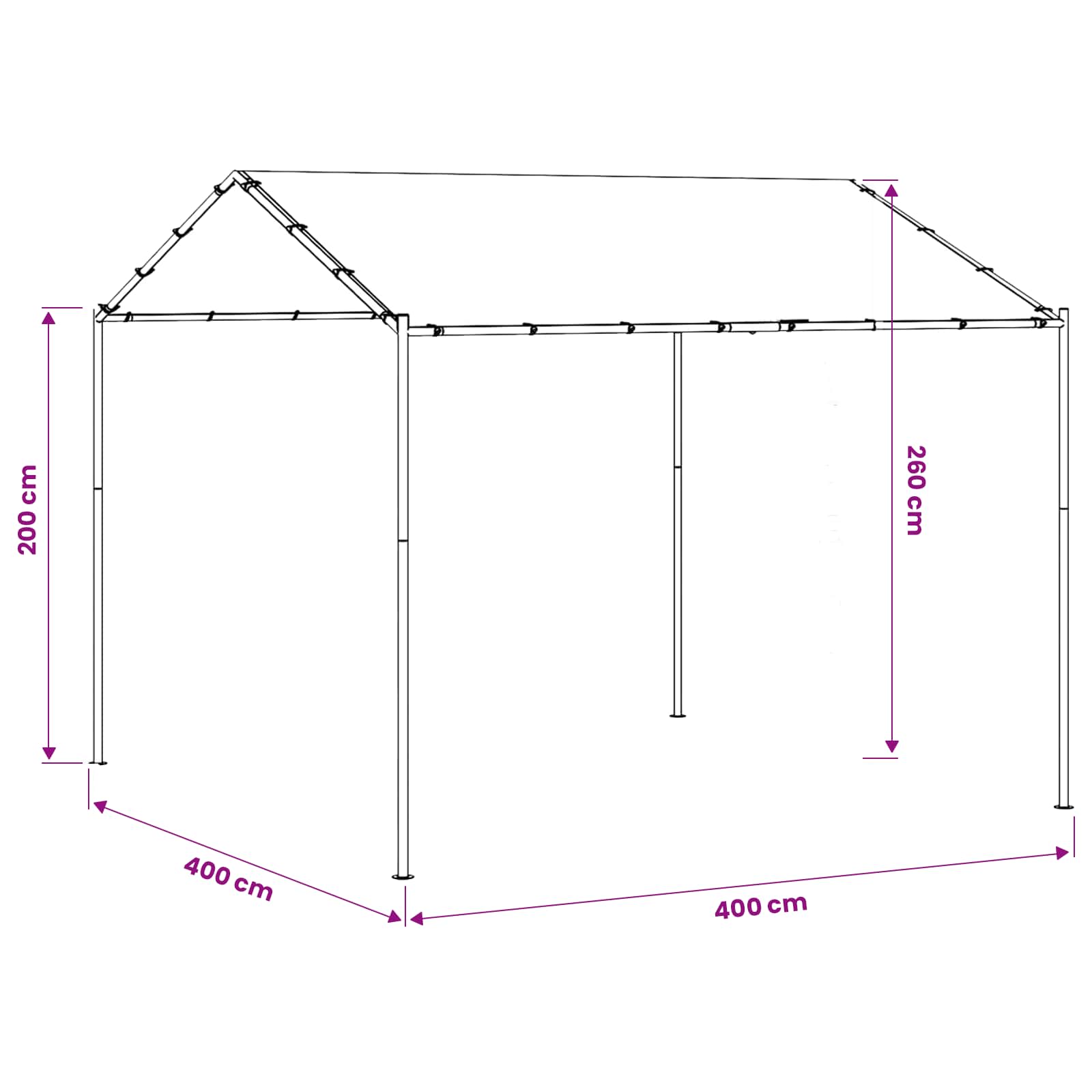 Pavėsinė 4 x 4 x 2,6 m Balta Plienas ir poliesteris 180 gsm Pavėsinė 4 x 4 x 2,6 m Balta Plienas ir poliesteris 180 gsm