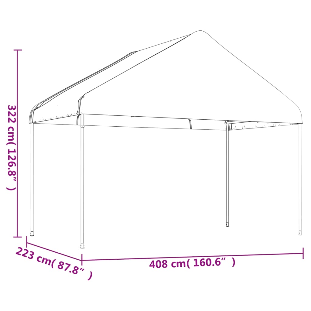 Pavėsinė su stogu, balta, 4,08×2,23×3,22m, polietilenas Pavėsinė su stogu, balta, 4,08x2,23x3,22m, polietilenas