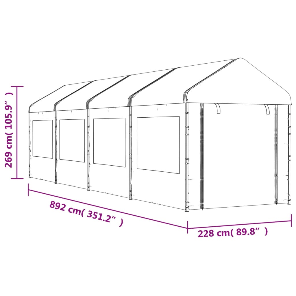 Pavėsinė su stogu, balta, 8,92×2,28×2,69m, polietilenas Pavėsinė su stogu, balta, 8,92x2,28x2,69m, polietilenas - Image 7