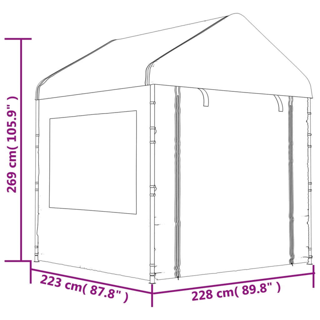 Pavėsinė su stogu, balta, 8,92×2,28×2,69m, polietilenas Pavėsinė su stogu, balta, 8,92x2,28x2,69m, polietilenas