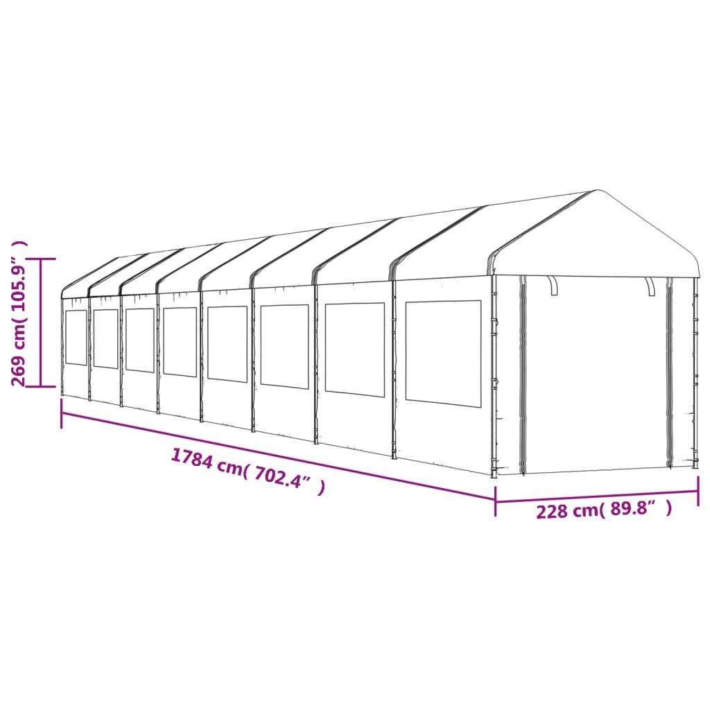 Pavėsinė su stogu, balta, 17,84×2,28×2,69m, polietilenas Pavėsinė su stogu, balta, 17,84x2,28x2,69m, polietilenas - Image 7