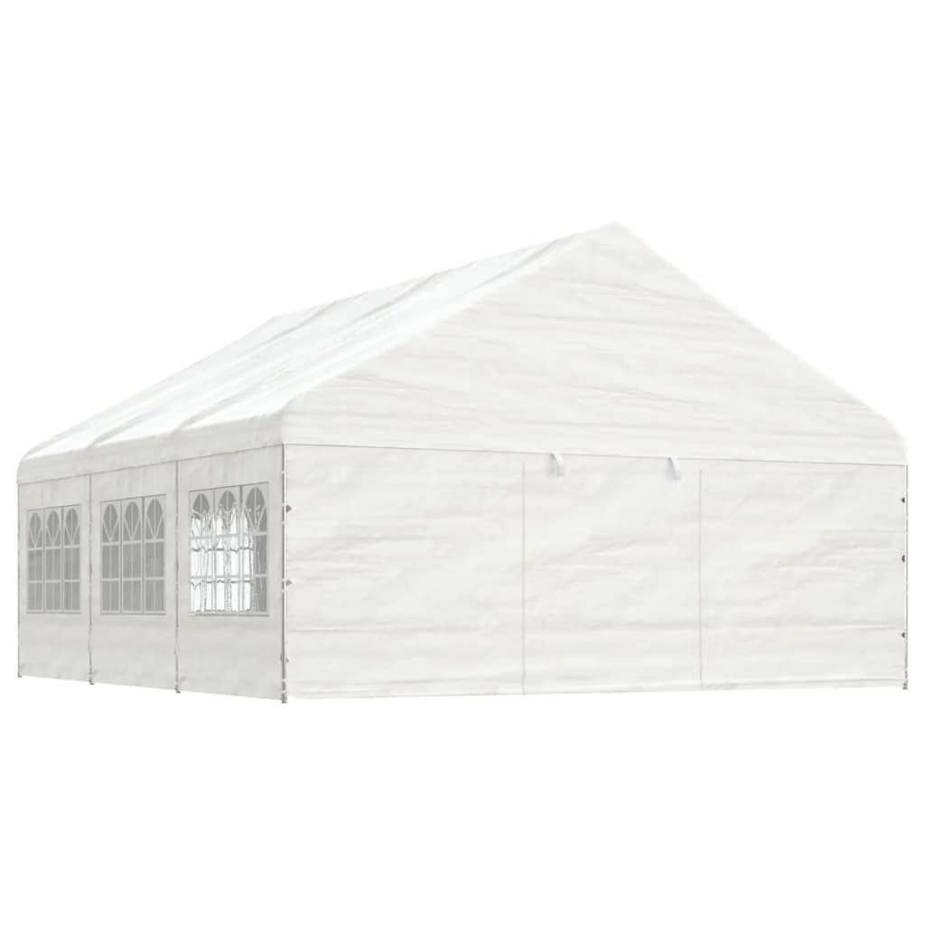 Pavėsinė su stogu, balta, 6,69×5,88×3,75m, polietilenas Pavėsinė su stogu, balta, 6,69x5,88x3,75m, polietilenas - Image 2