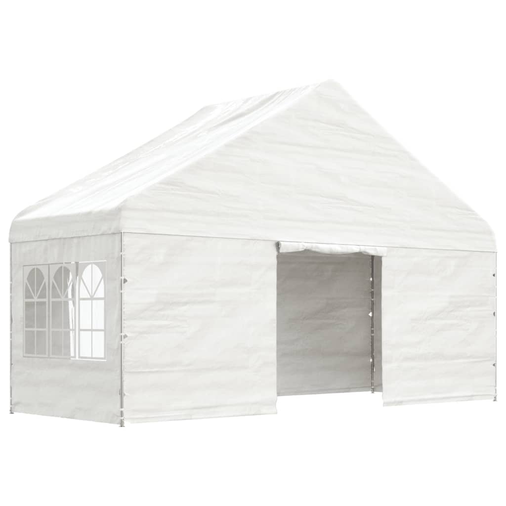 Pavėsinė su stogu, balta, 6,69×5,88×3,75m, polietilenas Pavėsinė su stogu, balta, 6,69x5,88x3,75m, polietilenas - Image 4