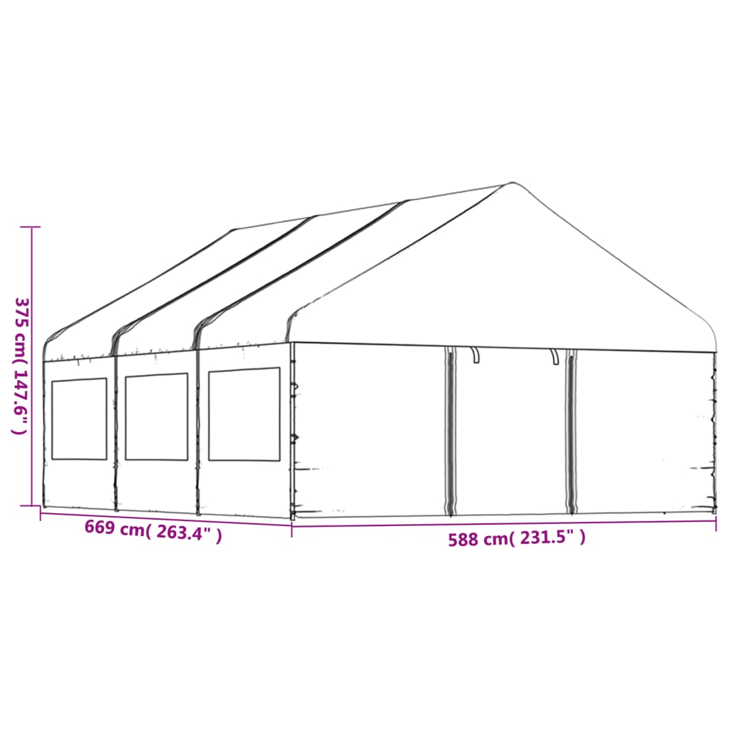 Pavėsinė su stogu, balta, 6,69×5,88×3,75m, polietilenas Pavėsinė su stogu, balta, 6,69x5,88x3,75m, polietilenas - Image 8