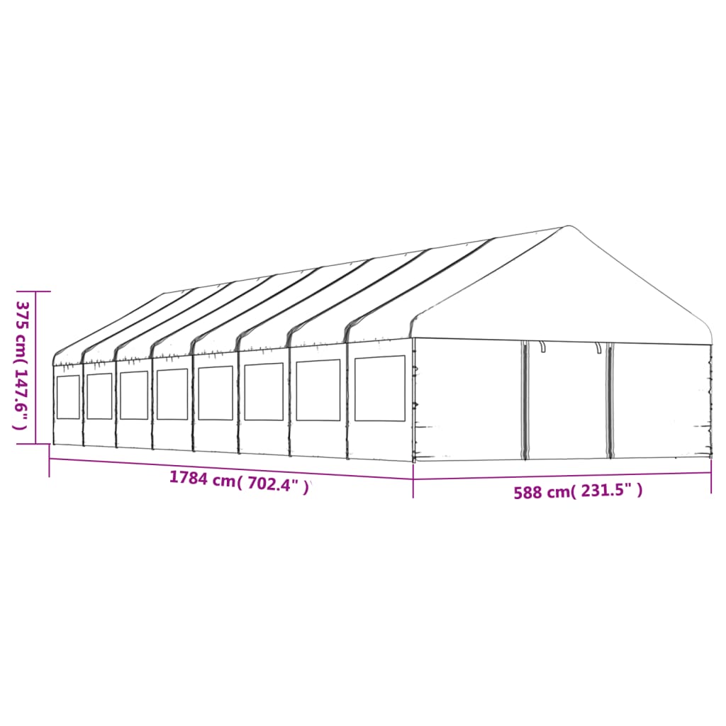 Pavėsinė su stogu, balta, 17,84×5,88×3,75m, polietilenas Pavėsinė su stogu, balta, 17,84x5,88x3,75m, polietilenas - Image 8