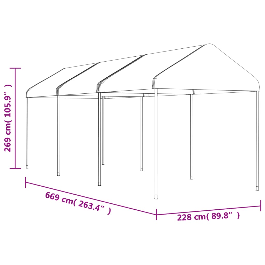 Pavėsinė su stogu, balta, 6,69×2,28×2,69m, polietilenas Pavėsinė su stogu, balta, 6,69x2,28x2,69m, polietilenas - Image 5