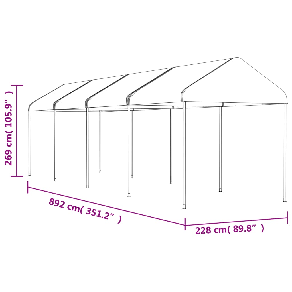Pavėsinė su stogu, balta, 8,92×2,28×2,69m, polietilenas Pavėsinė su stogu, balta, 8,92x2,28x2,69m, polietilenas - Image 5