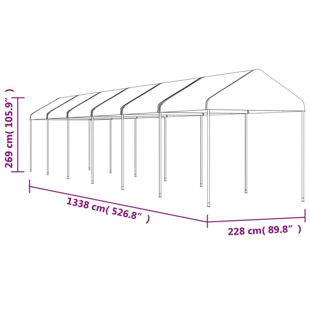 Pavėsinė su stogu, balta, 13,38×2,28×2,69m, polietilenas Pavėsinė su stogu, balta, 13,38x2,28x2,69m, polietilenas - Image 5