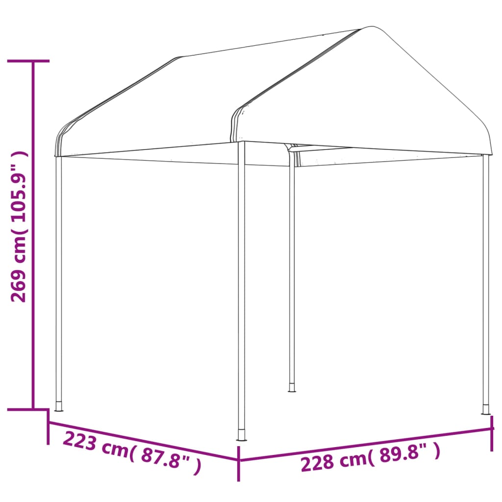 Pavėsinė su stogu, balta, 13,38×2,28×2,69m, polietilenas Pavėsinė su stogu, balta, 13,38x2,28x2,69m, polietilenas