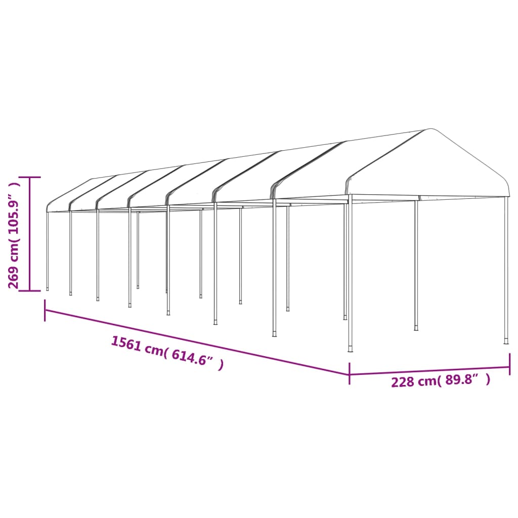 Pavėsinė su stogu, balta, 15,61×2,28×2,69m, polietilenas Pavėsinė su stogu, balta, 15,61x2,28x2,69m, polietilenas - Image 5