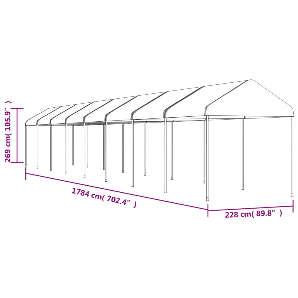 Pavėsinė su stogu, balta, 17,84×2,28×2,69m, polietilenas Pavėsinė su stogu, balta, 17,84x2,28x2,69m, polietilenas - Image 5