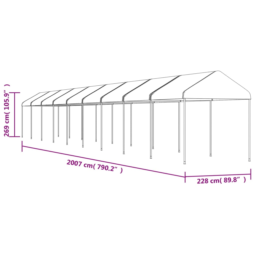 Pavėsinė su stogu, balta, 20,07×2,28×2,69m, polietilenas Pavėsinė su stogu, balta, 20,07x2,28x2,69m, polietilenas - Image 5