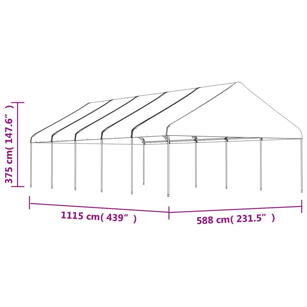 Pavėsinė su stogu, balta, 11,15×5,88×3,75m, polietilenas Pavėsinė su stogu, balta, 11,15x5,88x3,75m, polietilenas - Image 5