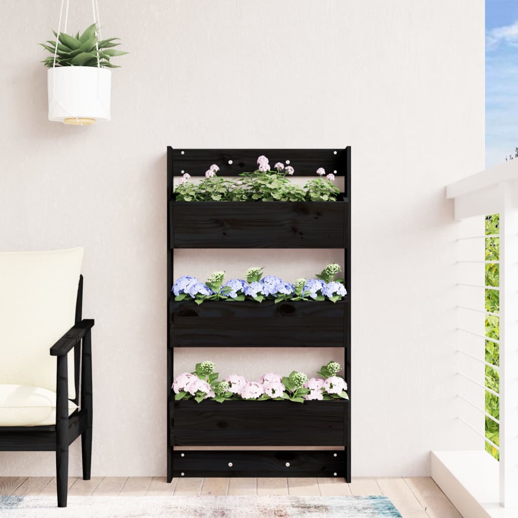 Sieninis lovelis, 3 aukštų, juodas, 60×18,5x110cm, pušis Sieninis lovelis, 3 aukštų, juodas, 60x18,5x110cm, pušis - Image 3