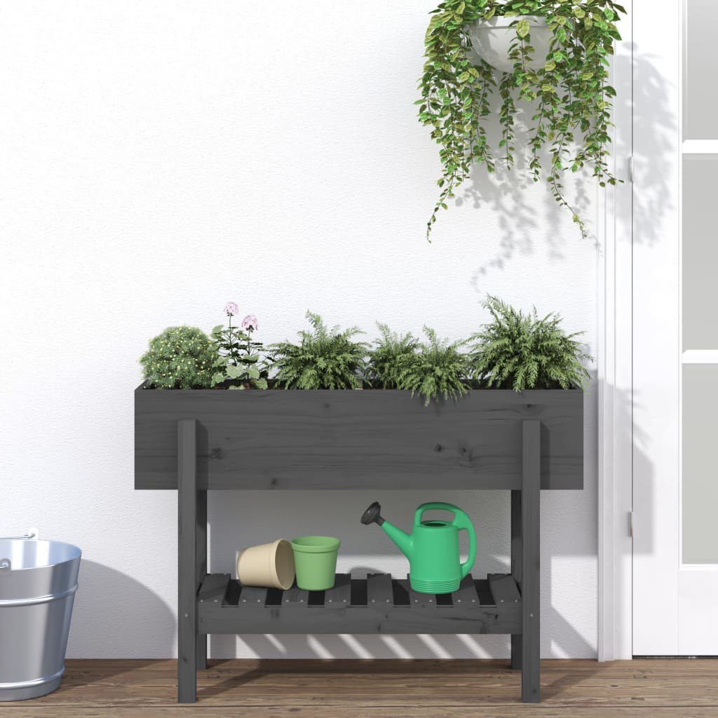 Aukštas sodo lovelis, pilkas, 101x30x69cm, pušies masyvas Aukštas sodo lovelis, pilkas, 101x30x69cm, pušies masyvas - Image 2