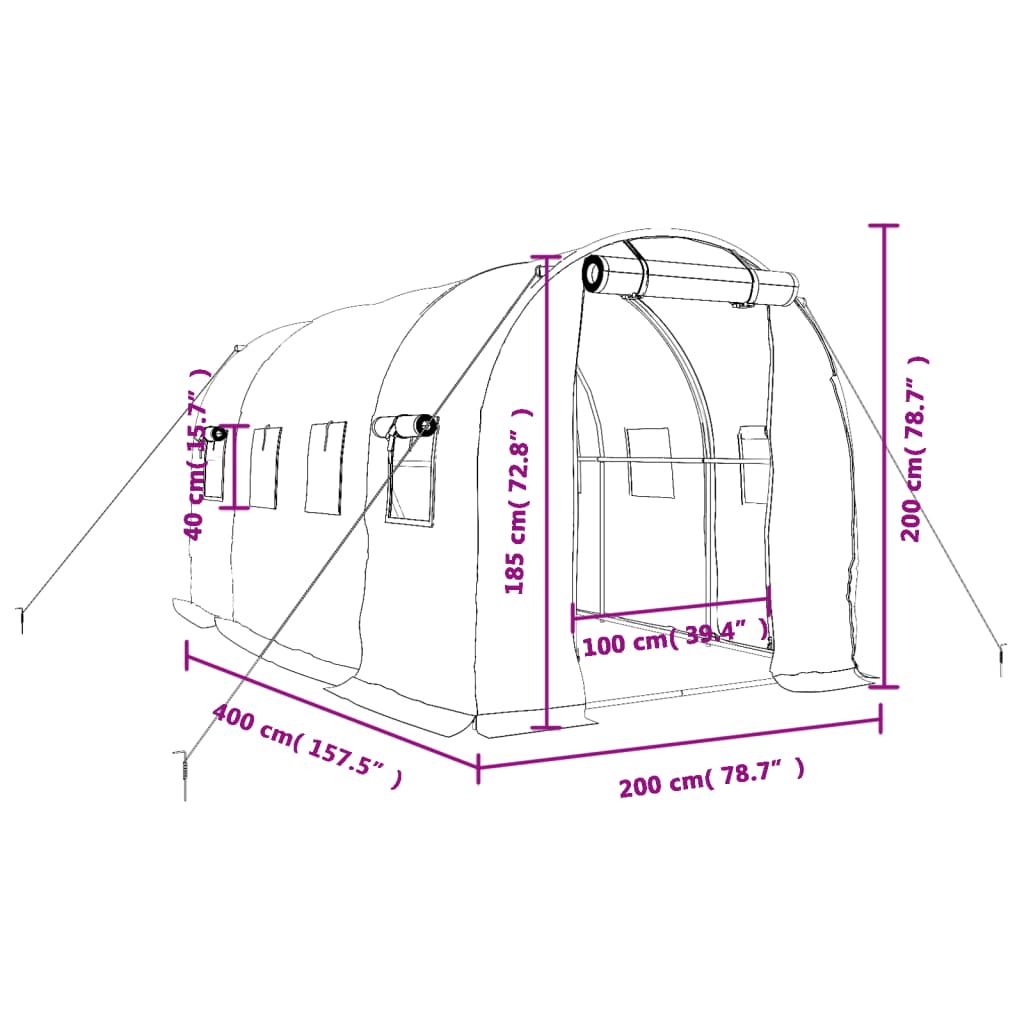 Šiltnamis su plieno rėmu, žalios spalvos, 4x2x2m, 8m² Šiltnamis su plieno rėmu, žalios spalvos, 4x2x2m, 8m²