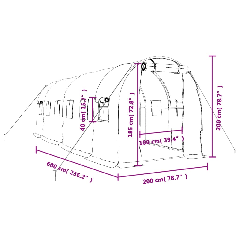 Šiltnamis su plieno rėmu, žalios spalvos, 6x2x2m, 12m² Šiltnamis su plieno rėmu, žalios spalvos, 6x2x2m, 12m²