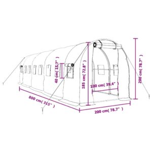 Šiltnamis su plieno rėmu, žalios spalvos, 8x2x2m, 16m²