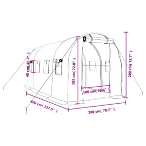 Šiltnamis su plieno rėmu, baltos spalvos, 4x2x2m, 8m²