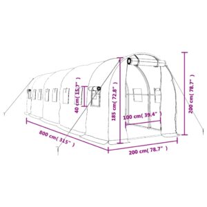 Šiltnamis su plieno rėmu, baltos spalvos, 8x2x2m, 16m²