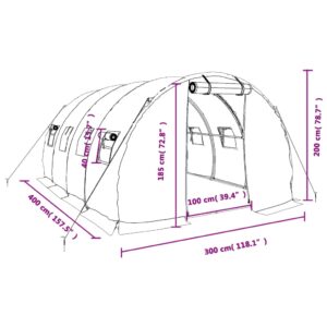 Šiltnamis su plieno rėmu, žalios spalvos, 4x3x2m, 12m²