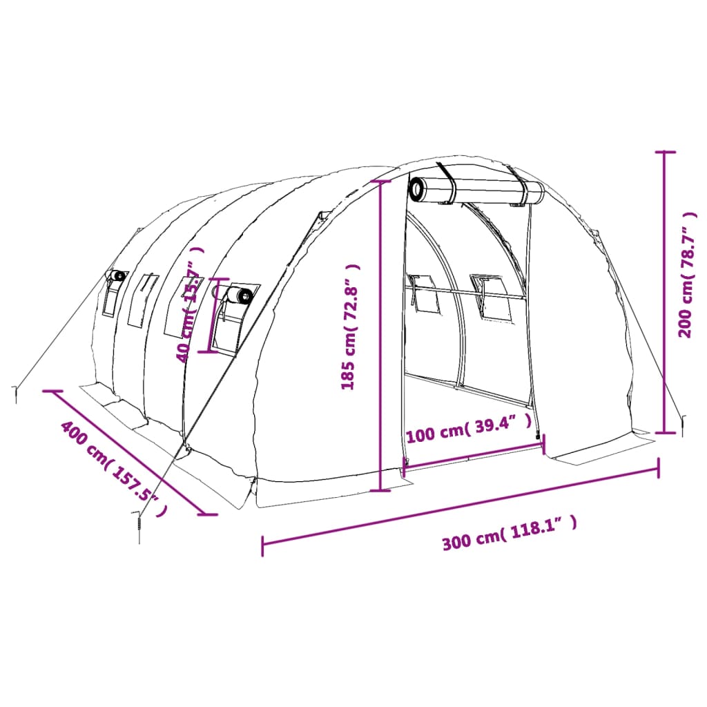 Šiltnamis su plieno rėmu, žalios spalvos, 4x3x2m, 12m² Šiltnamis su plieno rėmu, žalios spalvos, 4x3x2m, 12m²