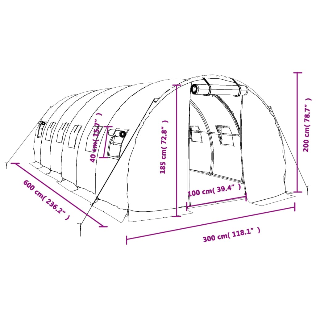 Šiltnamis su plieno rėmu, žalios spalvos, 6x3x2m, 18m² Šiltnamis su plieno rėmu, žalios spalvos, 6x3x2m, 18m²