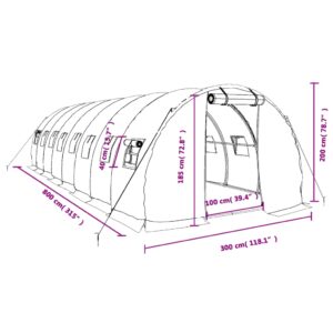 Šiltnamis su plieno rėmu, žalios spalvos, 8x3x2m, 24m²