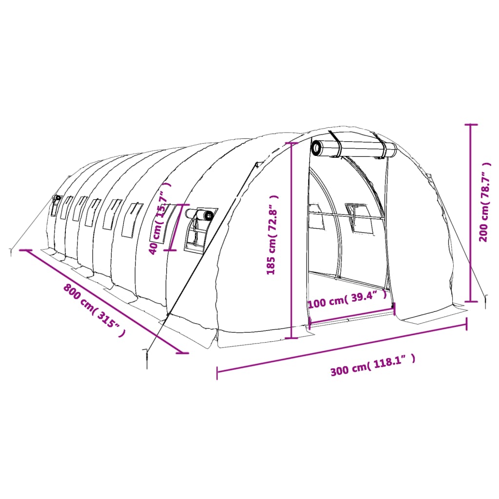 Šiltnamis su plieno rėmu, žalios spalvos, 8x3x2m, 24m² Šiltnamis su plieno rėmu, žalios spalvos, 8x3x2m, 24m²
