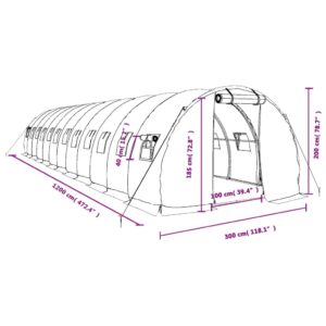 Šiltnamis su plieno rėmu, žalios spalvos, 12x3x2m, 36m²