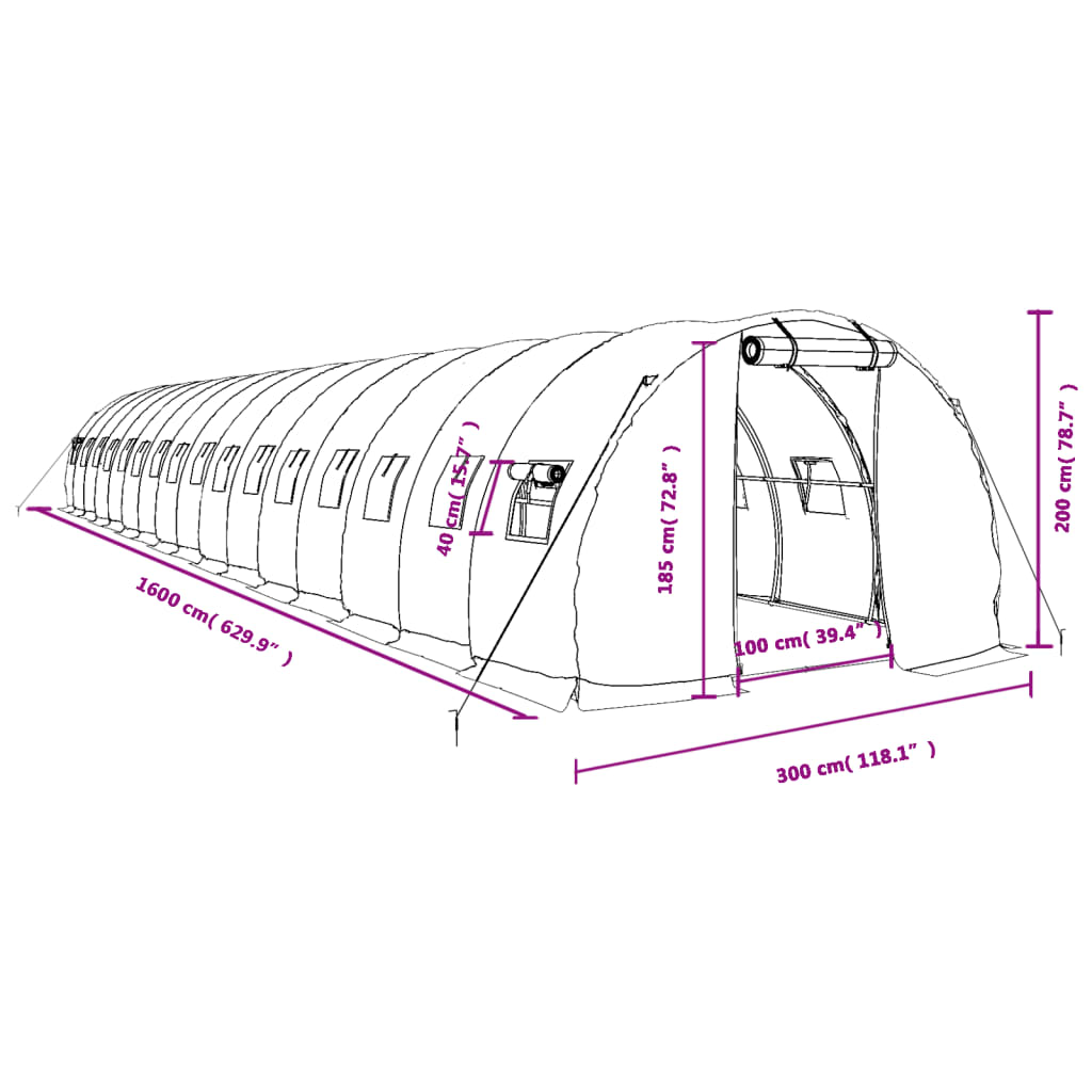 Šiltnamis su plieno rėmu, žalios spalvos, 16x3x2m, 48m² Šiltnamis su plieno rėmu, žalios spalvos, 16x3x2m, 48m²
