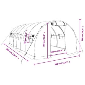 Šiltnamis su plieno rėmu, baltos spalvos, 6x3x2m, 18m²