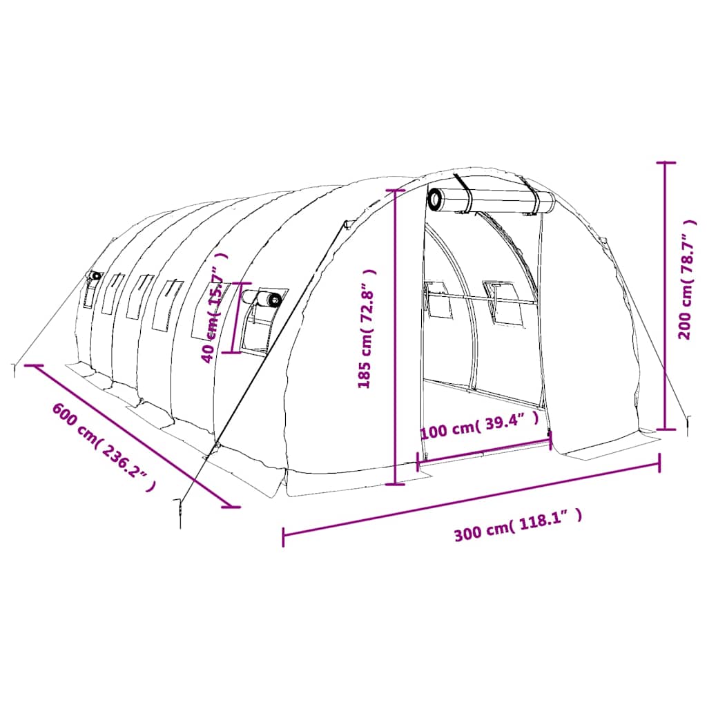 Šiltnamis su plieno rėmu, baltos spalvos, 6x3x2m, 18m² Šiltnamis su plieno rėmu, baltos spalvos, 6x3x2m, 18m²