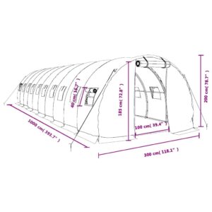 Šiltnamis su plieno rėmu, baltos spalvos, 10x3x2m, 30m²