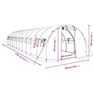 Šiltnamis su plieno rėmu, baltos spalvos, 12x3x2m, 36m²