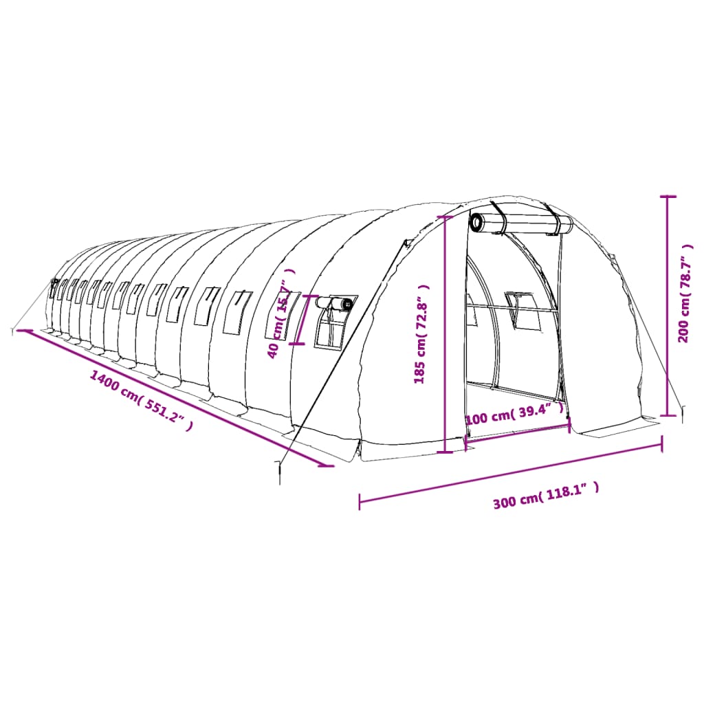 Šiltnamis su plieno rėmu, baltos spalvos, 14x3x2m, 42m² Šiltnamis su plieno rėmu, baltos spalvos, 14x3x2m, 42m²