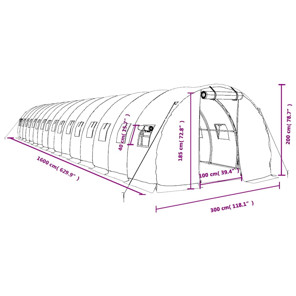 Šiltnamis su plieno rėmu, baltos spalvos, 16x3x2m, 48m² Šiltnamis su plieno rėmu, baltos spalvos, 16x3x2m, 48m²