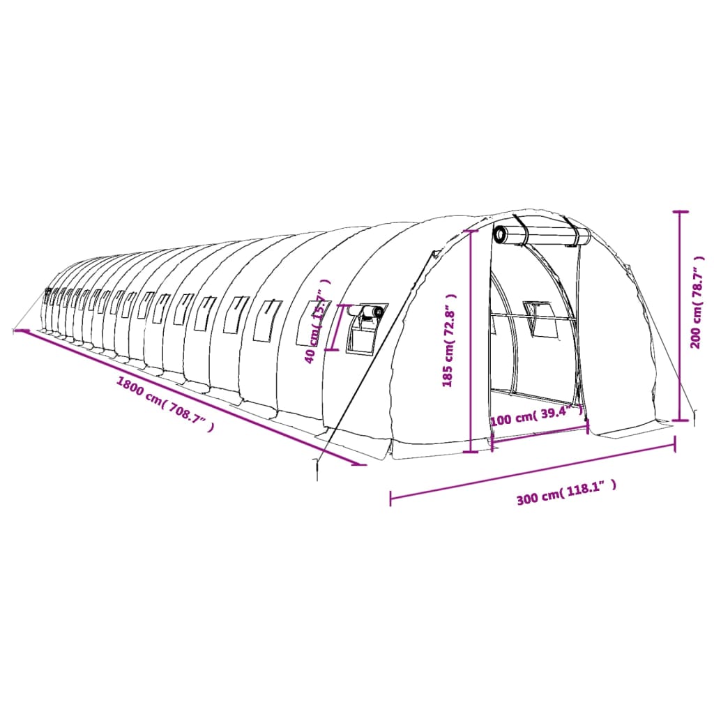Šiltnamis su plieno rėmu, baltos spalvos, 18x3x2m, 54m² Šiltnamis su plieno rėmu, baltos spalvos, 18x3x2m, 54m²