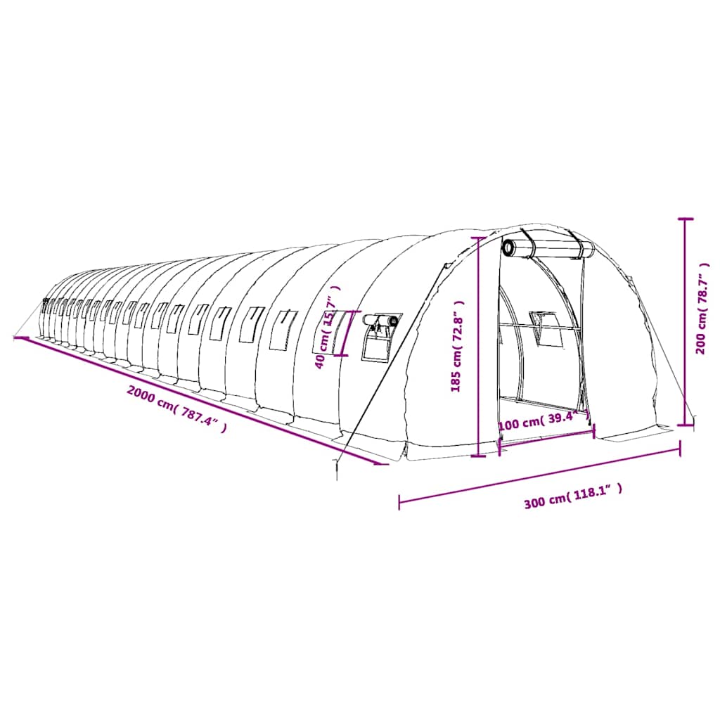 Šiltnamis su plieno rėmu, baltos spalvos, 20x3x2m, 60m² Šiltnamis su plieno rėmu, baltos spalvos, 20x3x2m, 60m²