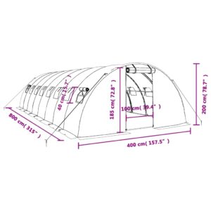 Šiltnamis su plieno rėmu, žalios spalvos, 8x4x2m, 32m²