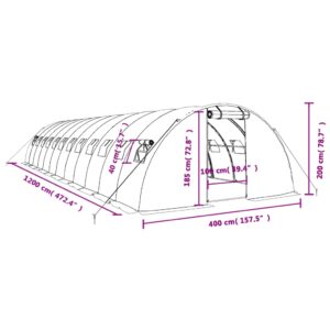 Šiltnamis su plieno rėmu, žalios spalvos, 12x4x2m, 48m²