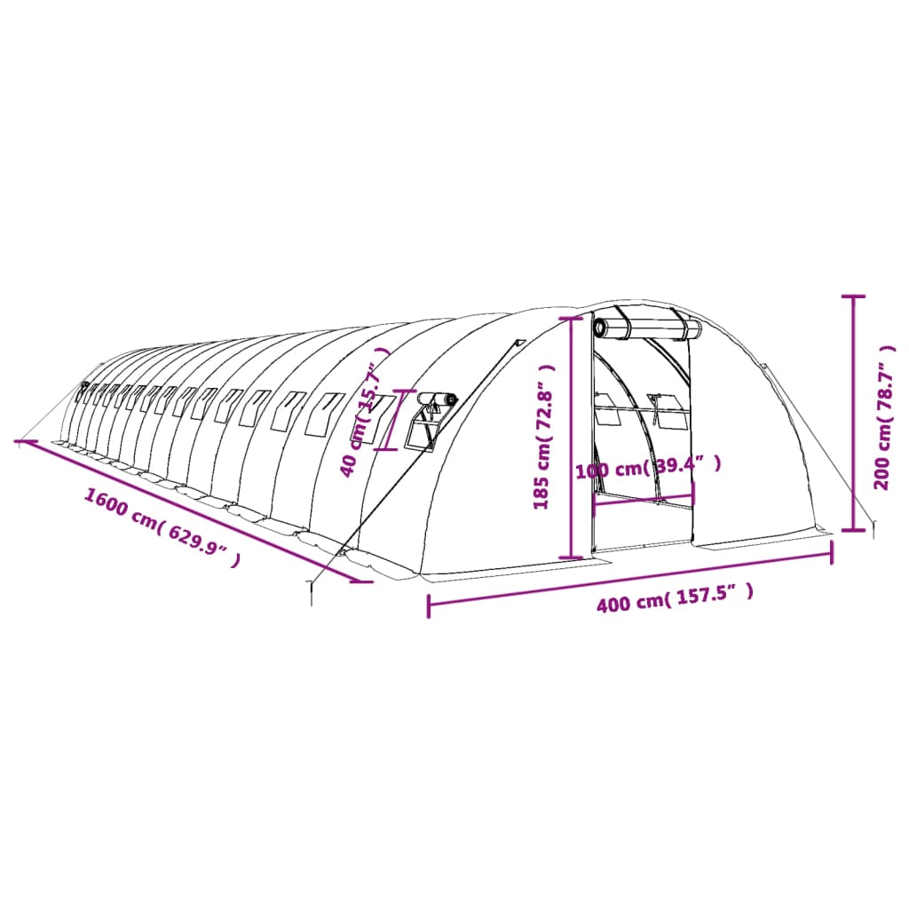 Šiltnamis su plieno rėmu, žalios spalvos, 16x4x2m, 64m² Šiltnamis su plieno rėmu, žalios spalvos, 16x4x2m, 64m²