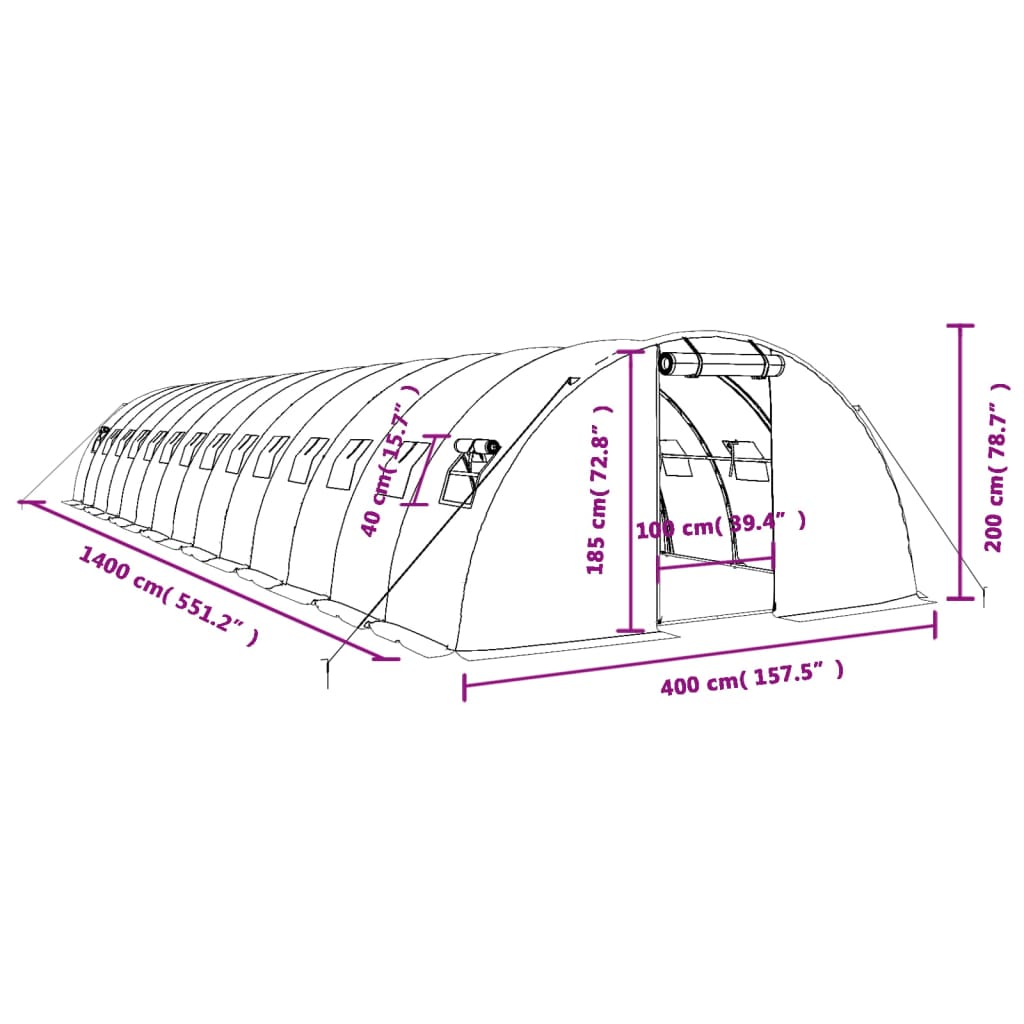 Šiltnamis su plieno rėmu, baltos spalvos, 14x4x2m, 56m² Šiltnamis su plieno rėmu, baltos spalvos, 14x4x2m, 56m²