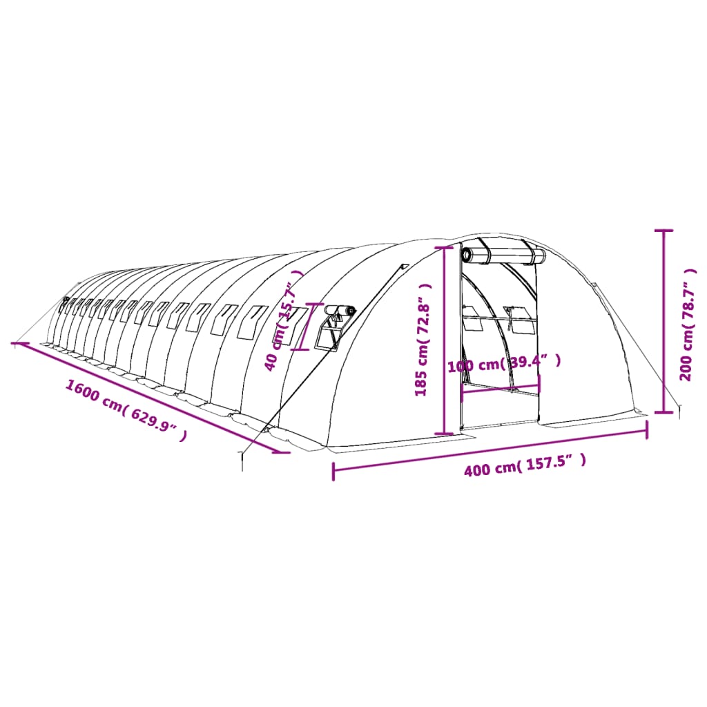 Šiltnamis su plieno rėmu, baltos spalvos, 16x4x2m, 64m² Šiltnamis su plieno rėmu, baltos spalvos, 16x4x2m, 64m²