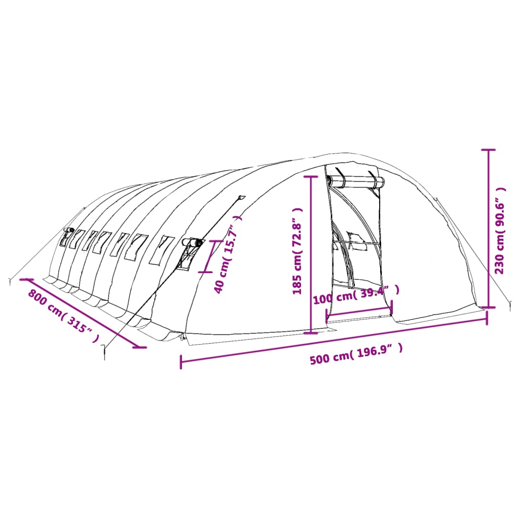Šiltnamis su plieno rėmu, žalios spalvos, 8x5x2,3m, 40m² Šiltnamis su plieno rėmu, žalios spalvos, 8x5x2,3m, 40m²